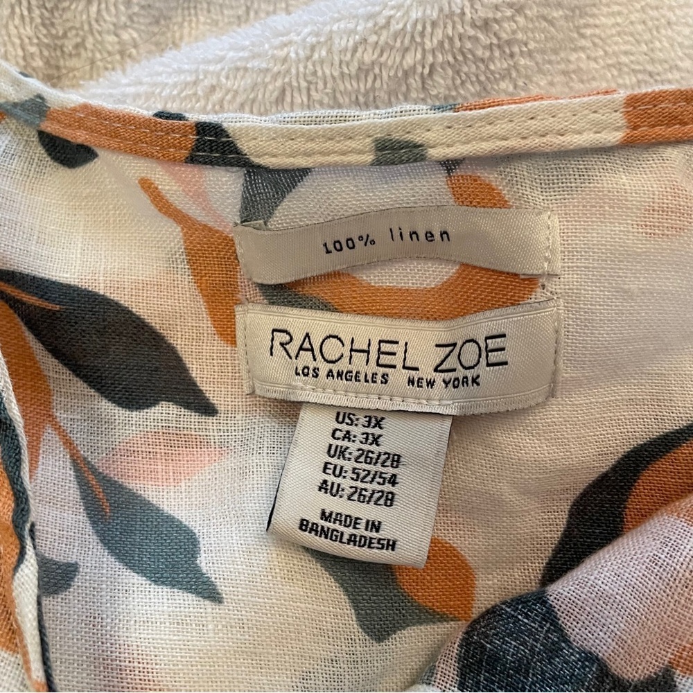 Rachel Zoe Floral- Button front/Tab Sleeves-Plus Size 3X 100% Linen Blouse/Tunic - Picture 9 of 11